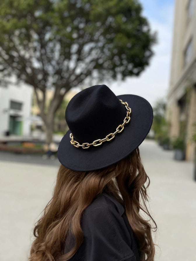 Vegan Fedora Hat with Gold Chain